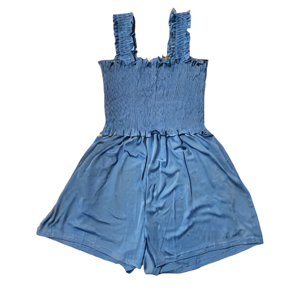 Women’s Lightweight Dusty Blue Jumpsuit Romper with Smocked Waist